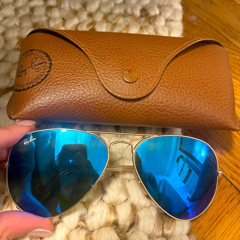 Ray-Ban Aviator Flash Lenses in Blue Mirror with Gold